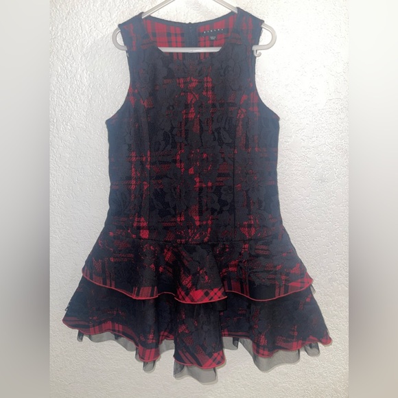 Girls Black and Red Lace Ruffle Dress NWT - Picture 1 of 5